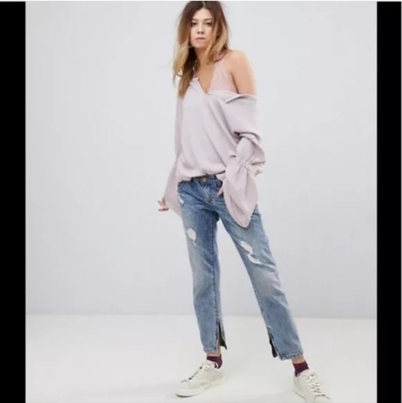 Free People Dahlia Waffle Knit Bell Sleeve Blouse size Small in Lilac 💜 Small - Picture 11 of 12